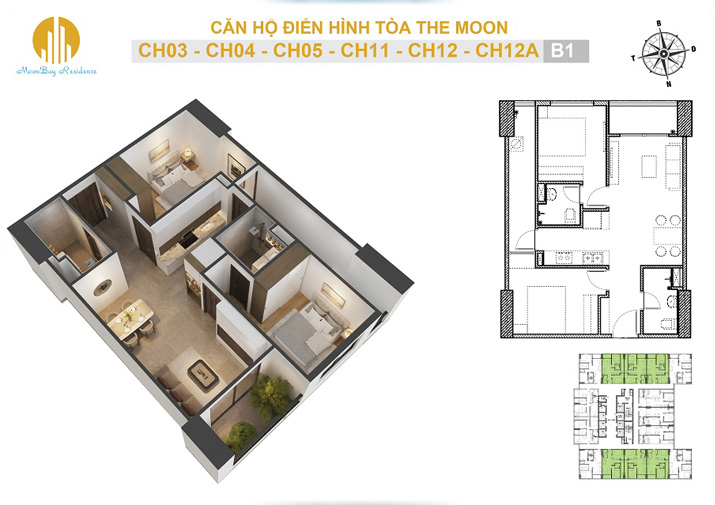 Mặt bằng căn hộ CH03-04-05-11-12-12A mẫu B1
