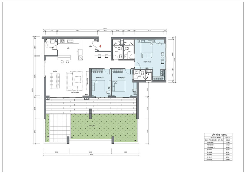 Mặt bằng thiết kế căn hộ 3 phòng ngủ Sentosa Sky Park